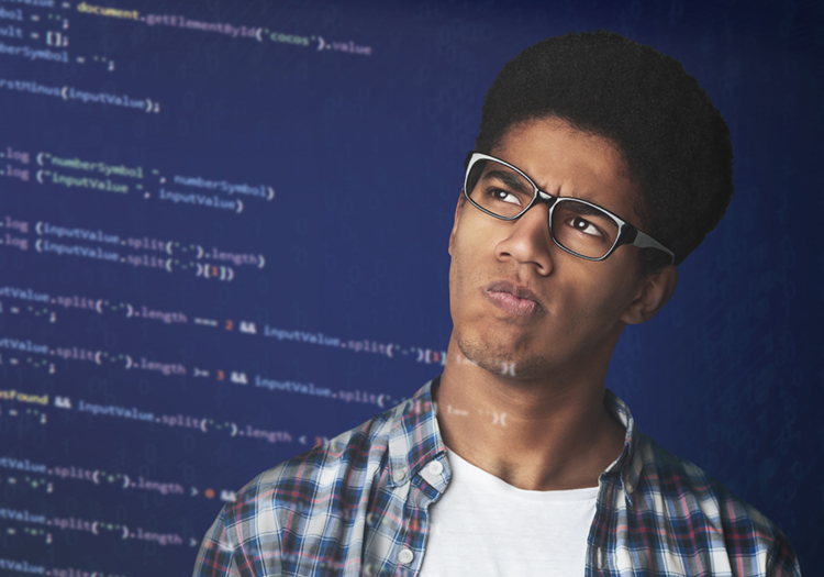 black teen looking at code