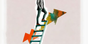 a person climbing a ladder to get to teh stairs