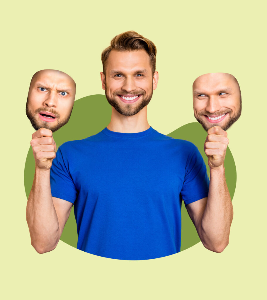 young man with many facial reactions