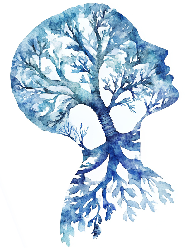 artistick water color of a tree makng a person shape
