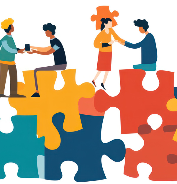 people sitting on puzzle pieces